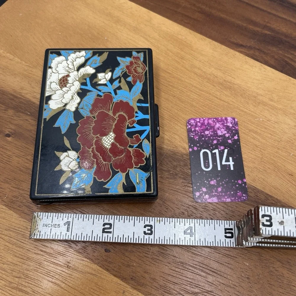 Vintage Pocket Vanity Mirror Compact‎ Tissue Holder Asian Floral